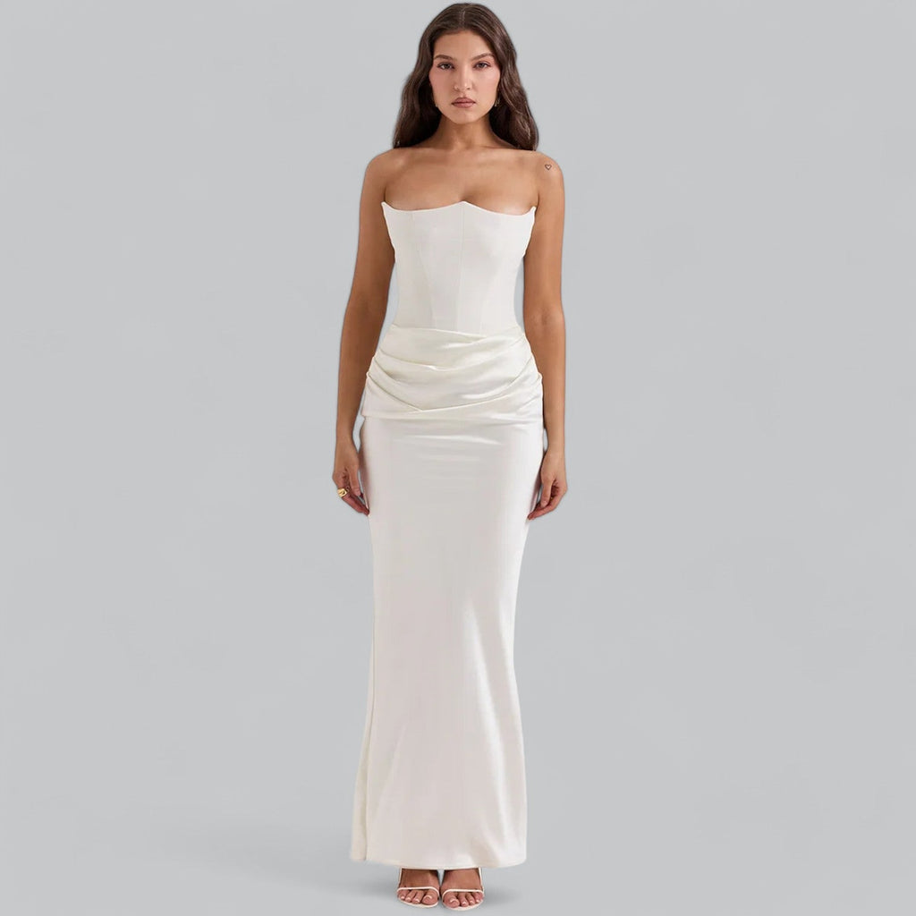 Elegant Velvet Strapless Corset Maxi Dress, Velvet Strapless Corset Dress, Elegant Maxi Dress