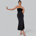 Elegant Velvet Strapless Corset Maxi Dress, Velvet Strapless Corset Dress, Elegant Maxi Dress