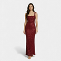 For Women Embellished Sleeveless Maxi Dress With Square Neckline, Low Back, And Allover Detailing