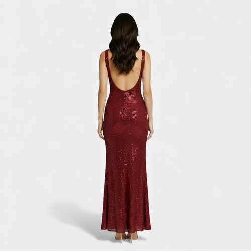 For Women Embellished Sleeveless Maxi Dress With Square Neckline, Low Back, And Allover Detailing
