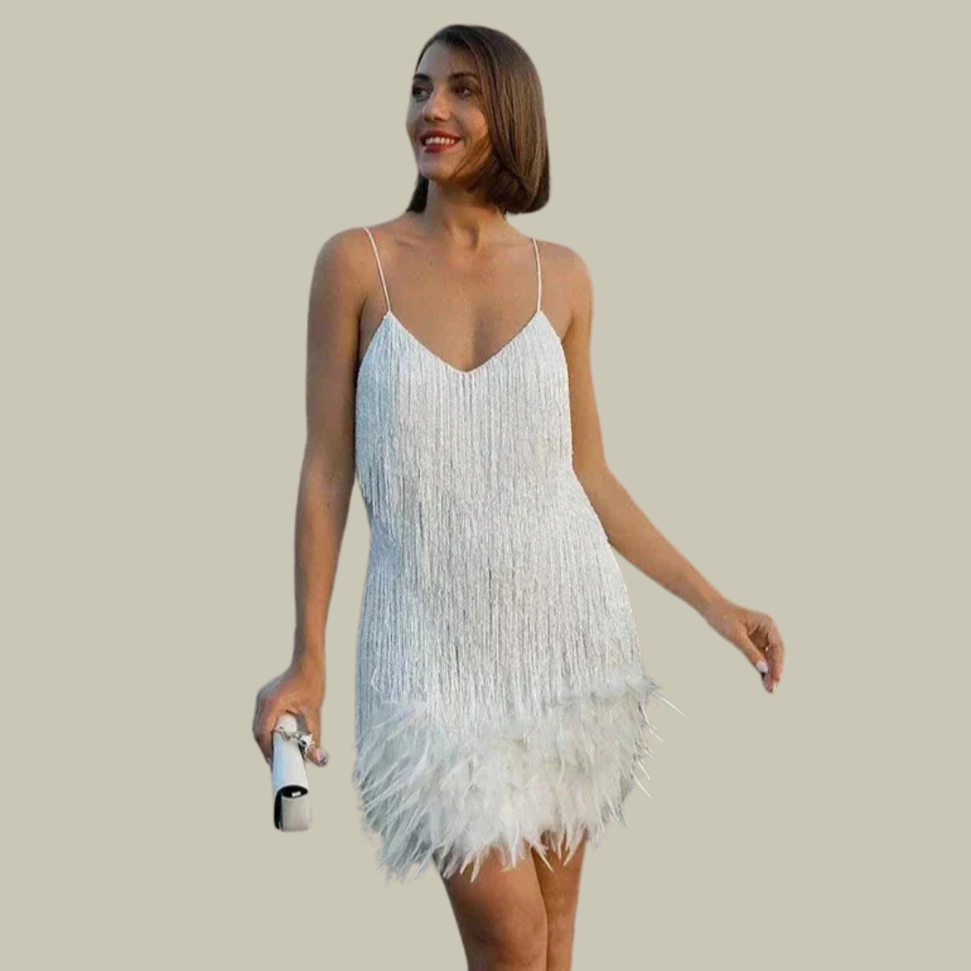 Feather Trim Mini Dress With A Statement Evening Silhouette For Sophisticated Evening Events