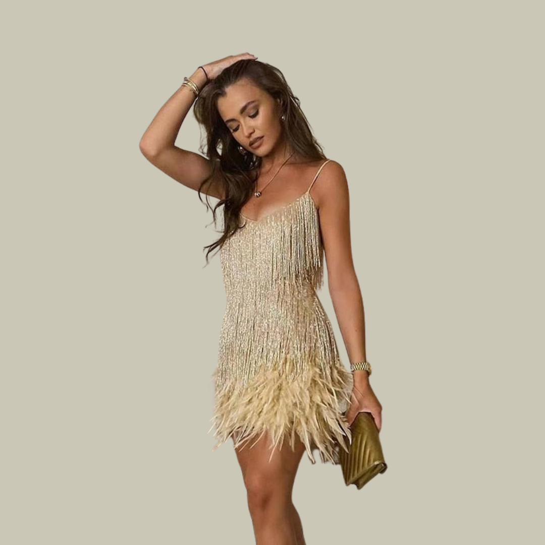Feather Trim Mini Dress With A Statement Evening Silhouette For Sophisticated Evening Events