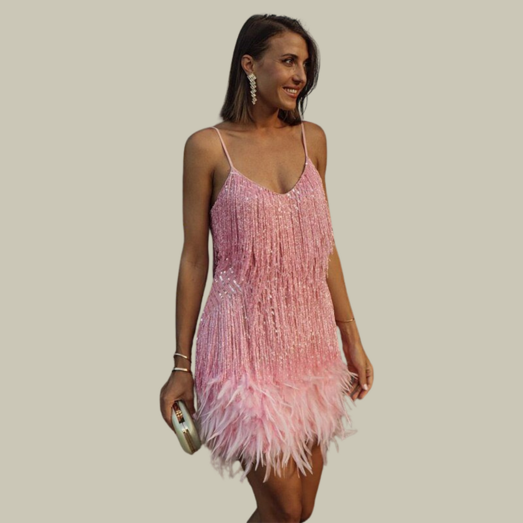 Feather Trim Mini Dress With A Statement Evening Silhouette For Sophisticated Evening Events