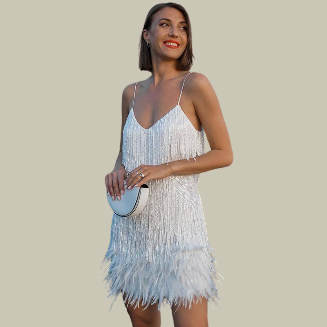 Feather Trim Mini Dress With A Statement Evening Silhouette For Sophisticated Evening Events