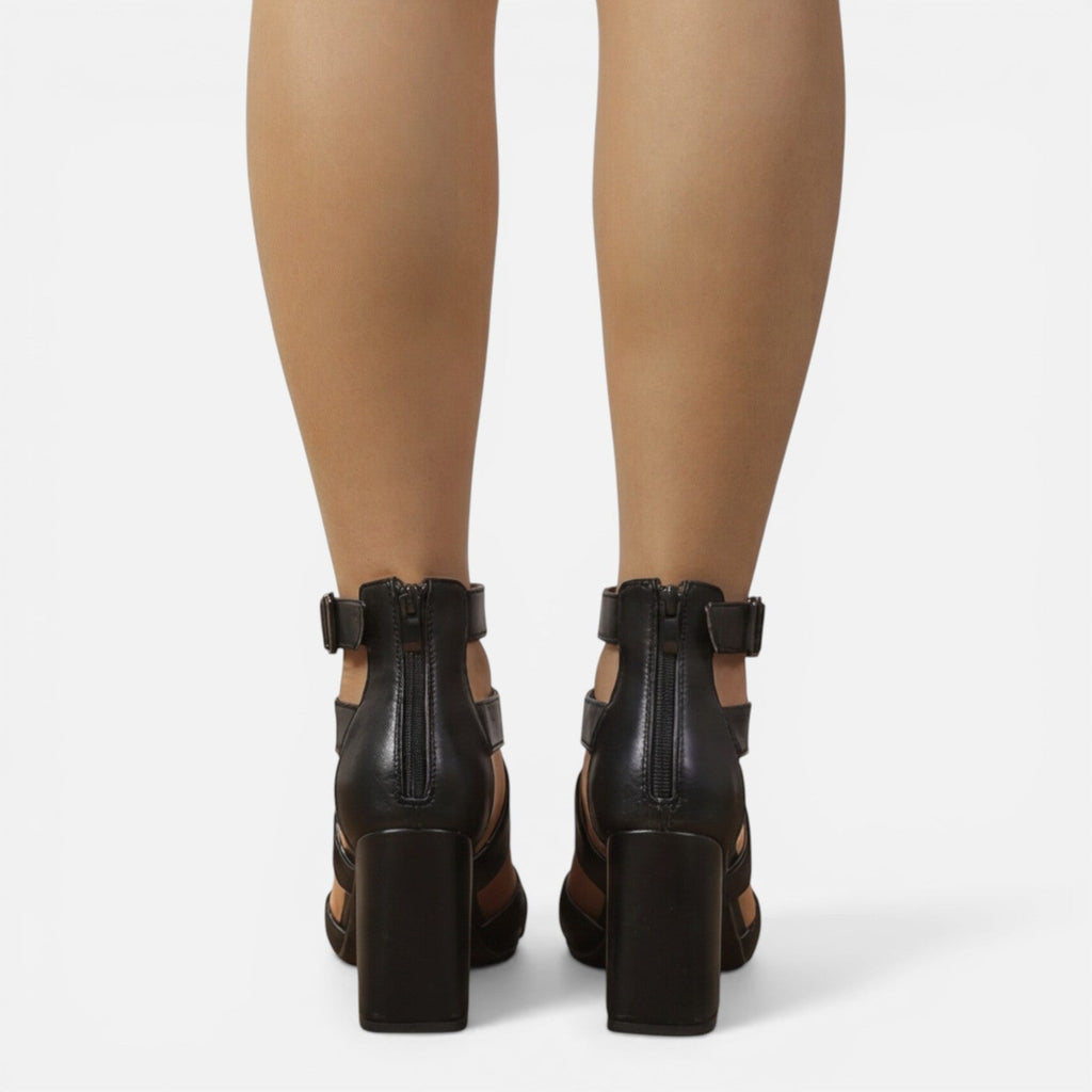 Women's Square Toe Crossover Strap Block Heels With Ankle Buckle Closure For Everyday Wear