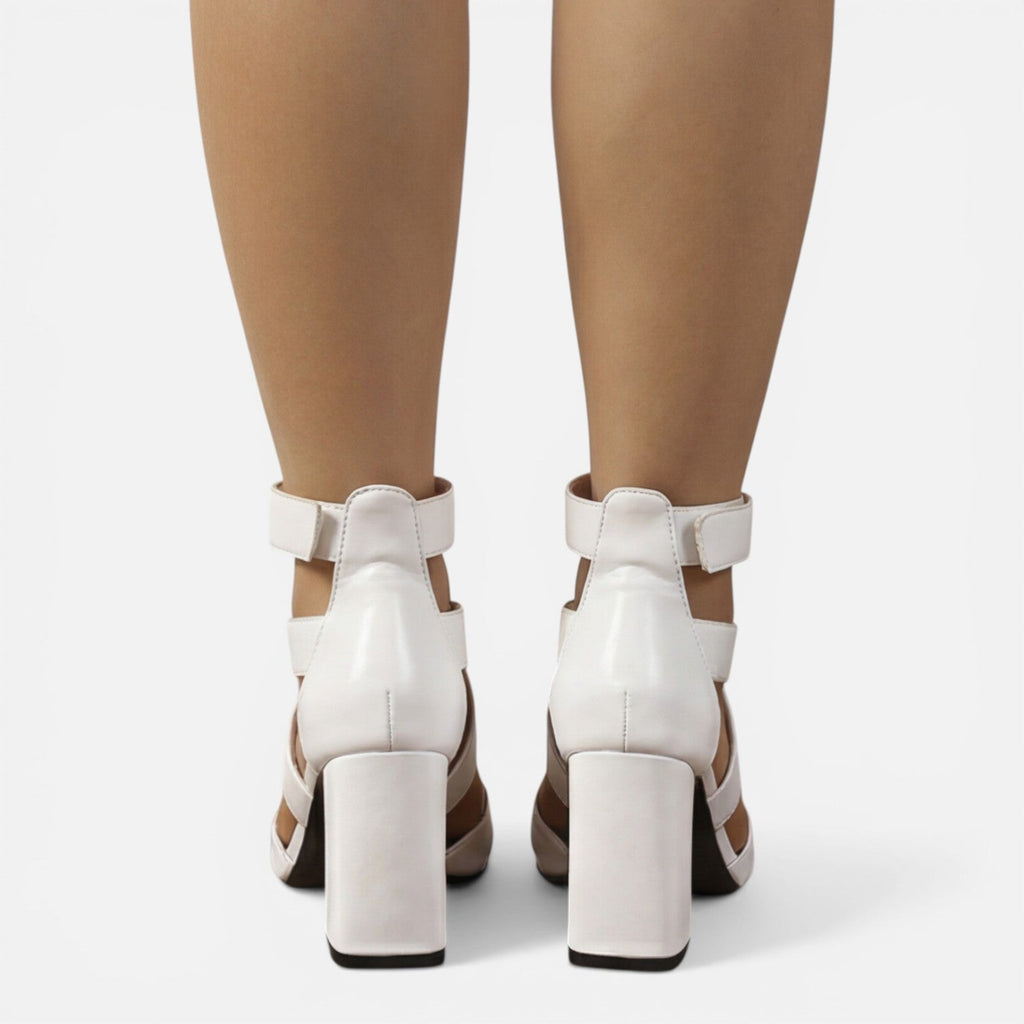 Women's Square Toe Crossover Strap Block Heels With Ankle Buckle Closure For Everyday Wear