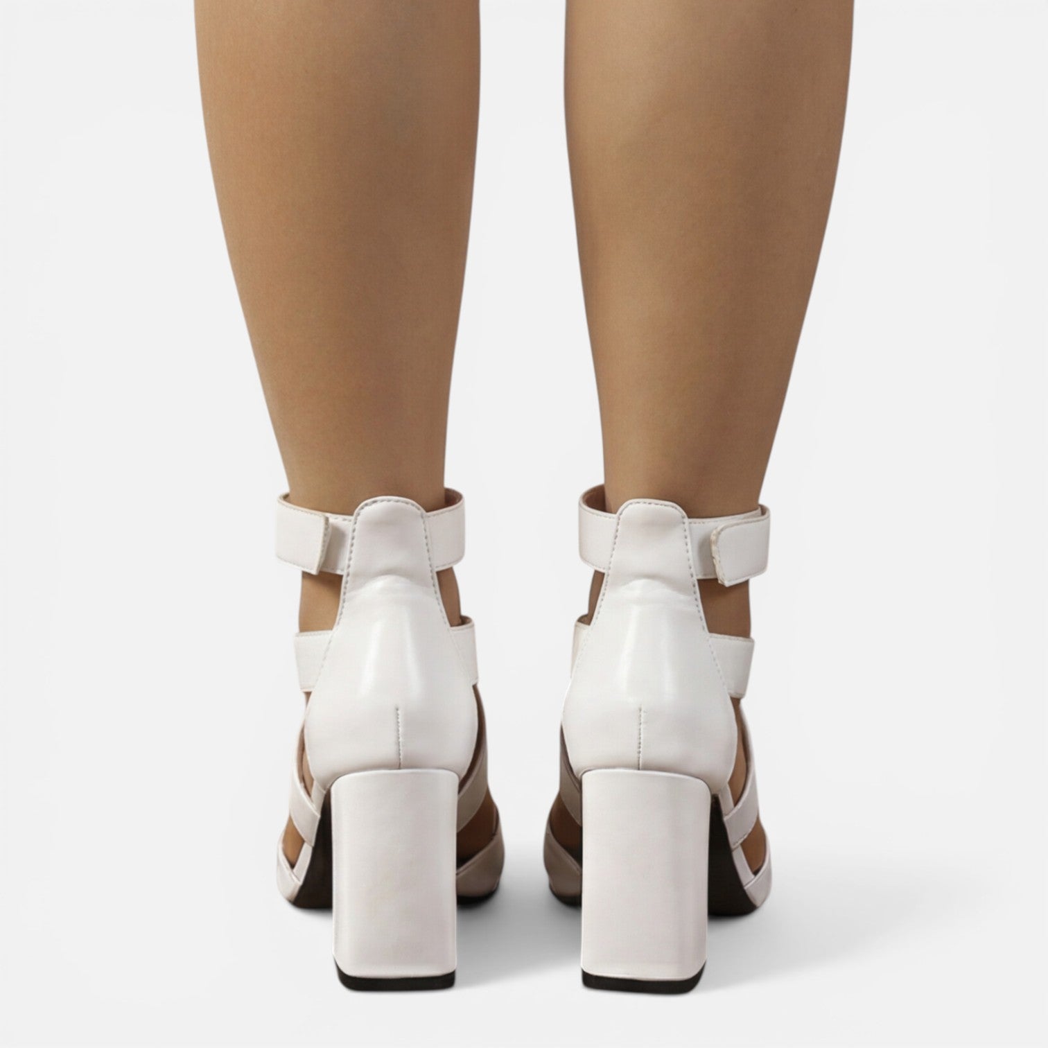 Women's Square Toe Crossover Strap Block Heels With Ankle Buckle Closure For Everyday Wear