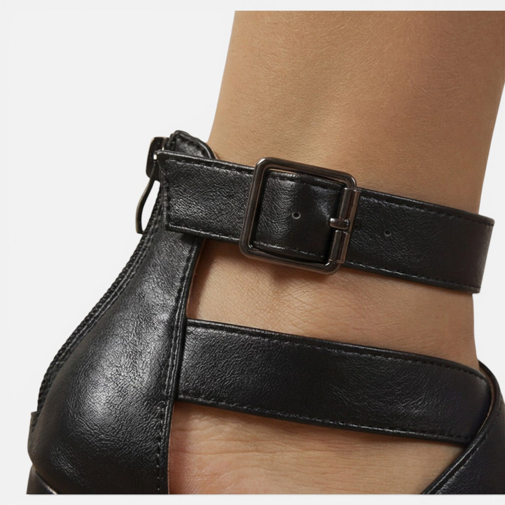 Women's Square Toe Crossover Strap Block Heels With Ankle Buckle Closure For Everyday Wear