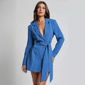 Women's Tailored Blazer Dress With Waist Belt For A Sleek, Structured Mini Silhouette