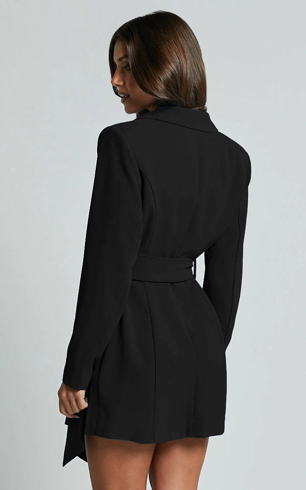 Women's Tailored Blazer Dress With Waist Belt For A Sleek, Structured Mini Silhouette