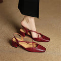 Women's Block Heel Slingbacks With Square Toe And Criss-Cross Ankle Strap, Side Buckle