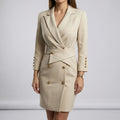 Women's Blazer Mini Dress With Double-Breasted Gold-Tone Button Front Closure Details