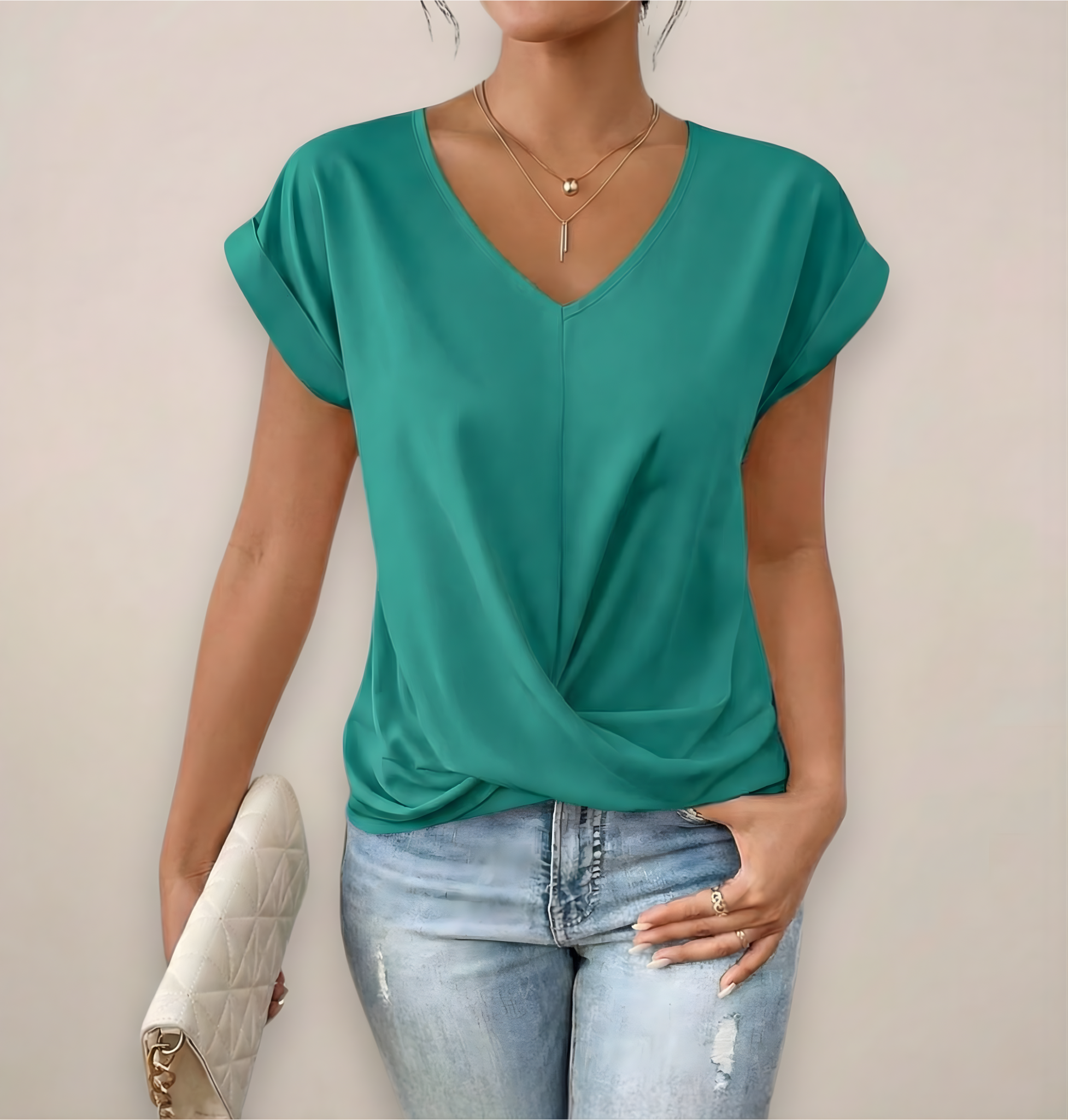 Women's Short Sleeve Twist Front V-Neck Top for Spring and Summer Seasons