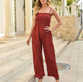 Women's Polka Dot Wide-Leg Jumpsuit With Smocked Bodice For Summer Style Outfit