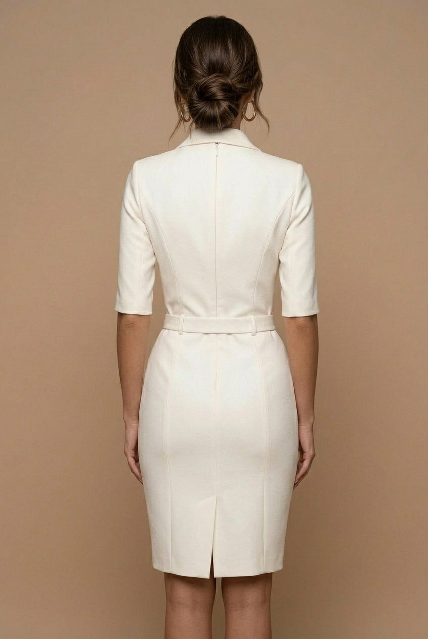 Women's Blazer Mini Dress With Belt, Sleek Bodycon Fit, Three-Quarter Sleeve For Workwear