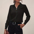 Elegant Women's Long Sleeve Blouse With Collar In Solid Colors For Office Or Evening Wear