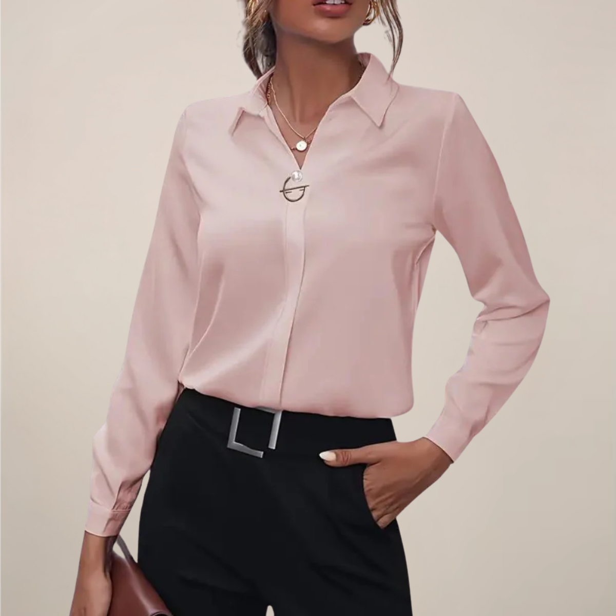 Elegant Women's Long Sleeve Blouse With Collar In Solid Colors For Office Or Evening Wear