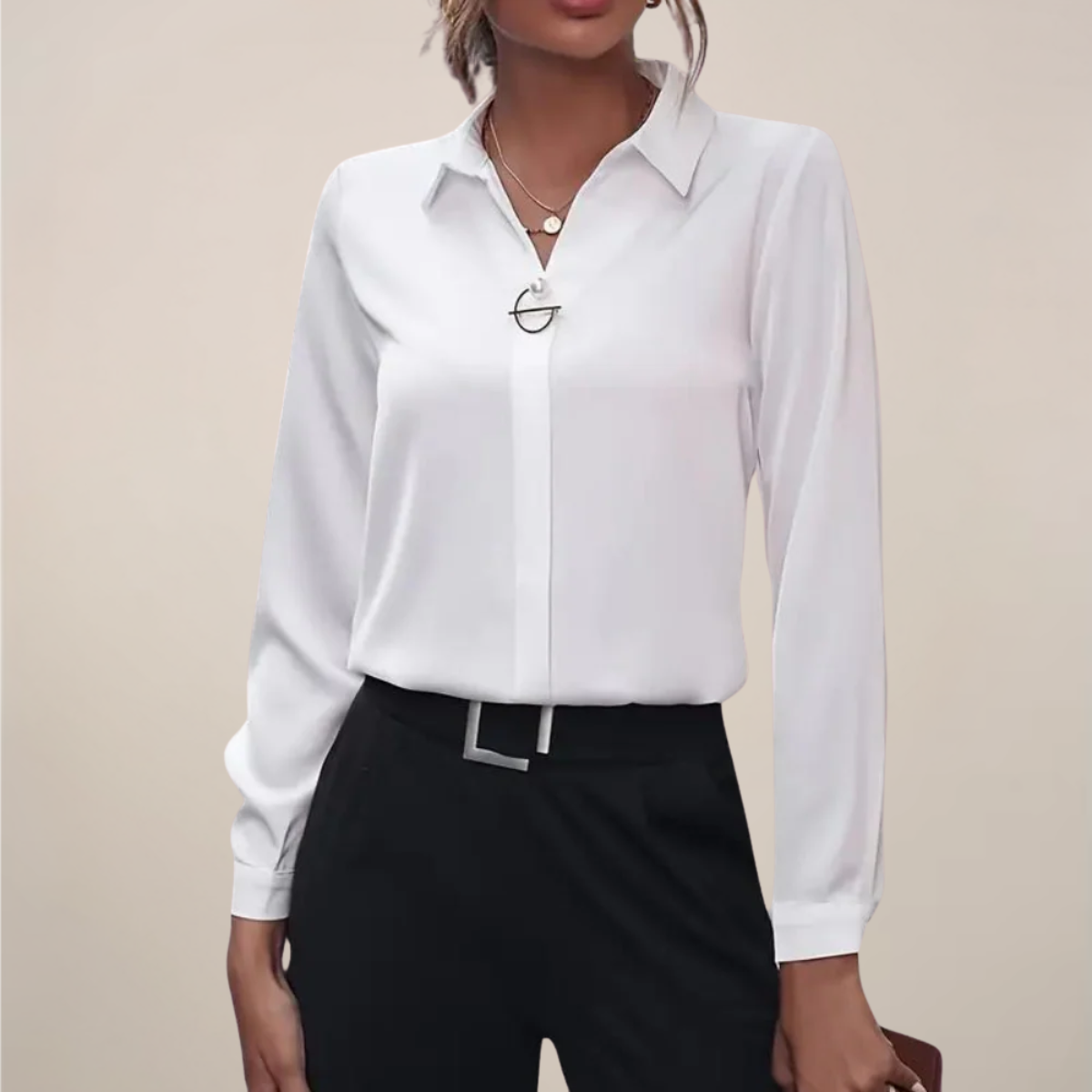 Elegant Women's Long Sleeve Blouse With Collar In Solid Colors For Office Or Evening Wear