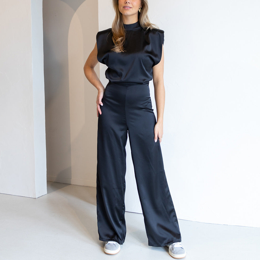 Elegant Sleeveless Jumpsuit For Women With High Neck And Wide Leg One Piece For Formal Events