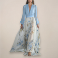Women's Floral Maxi Dress With Long Sleeves And V-Neckline, Elegant Flowing Silhouette