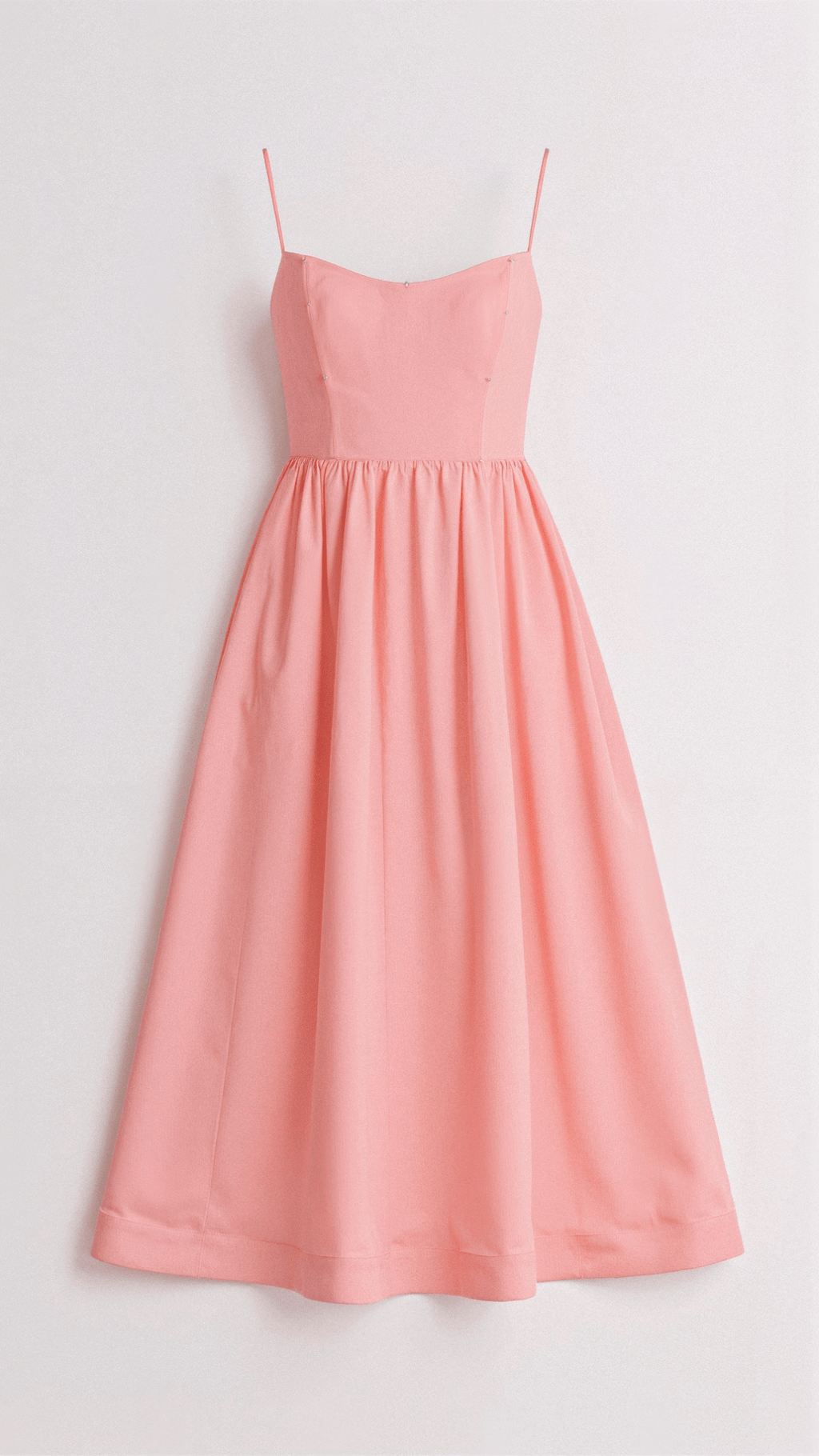 Elegant Women's Midi Dress With Spaghetti Strap, Scoop Neckline, And Gathered A-Line Skirt