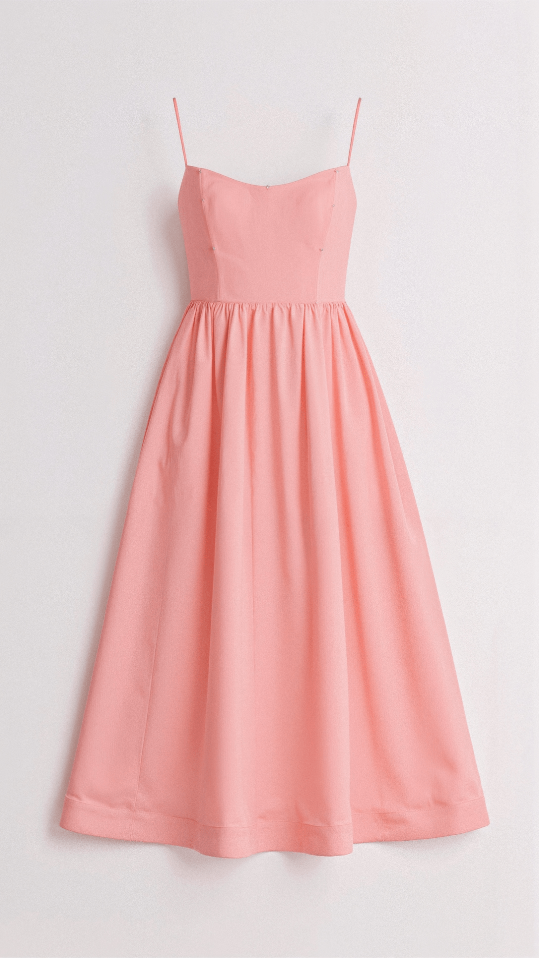 Elegant Women's Midi Dress With Spaghetti Strap, Scoop Neckline, And Gathered A-Line Skirt
