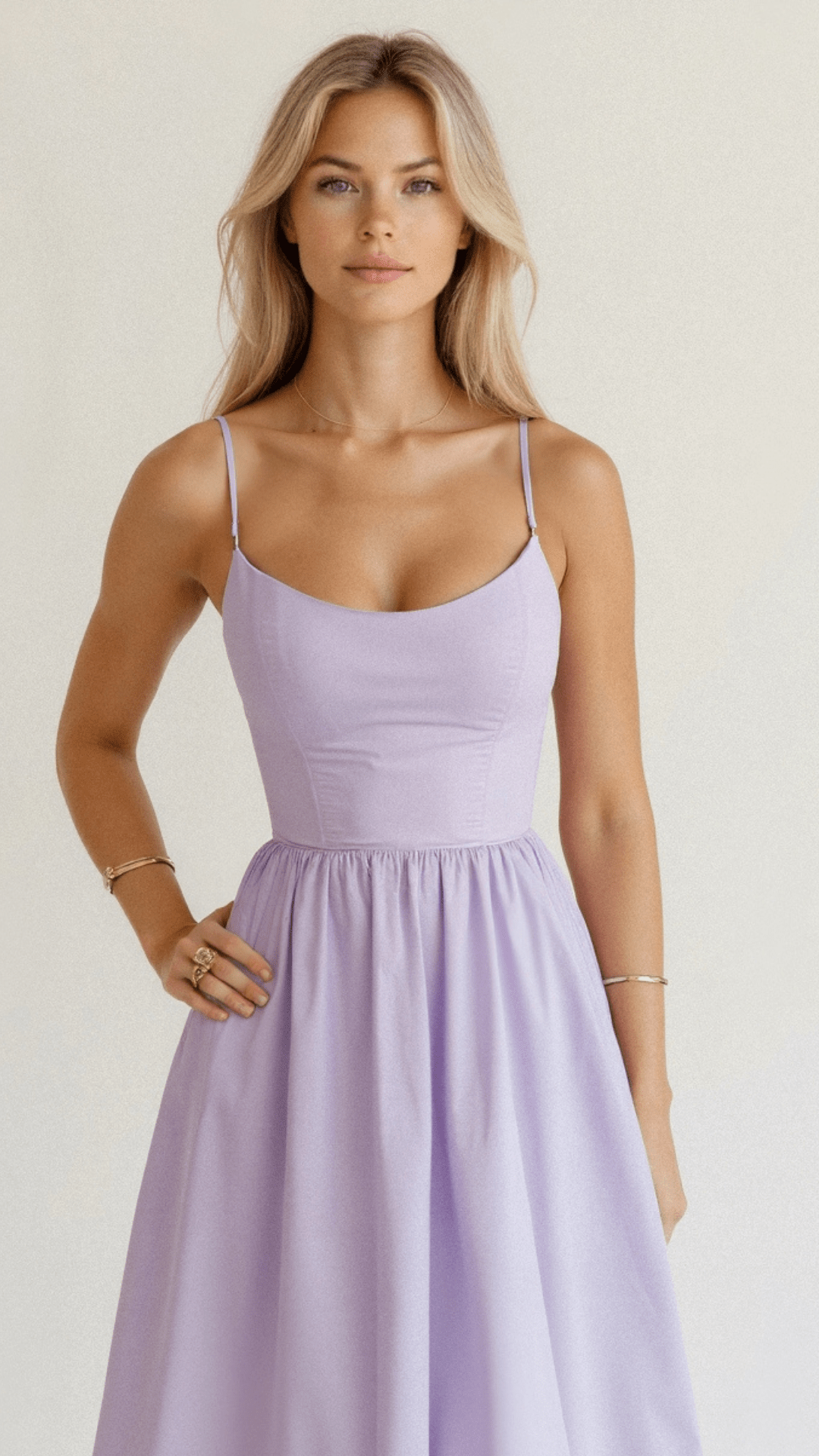 Elegant Women's Midi Dress With Spaghetti Strap, Scoop Neckline, And Gathered A-Line Skirt