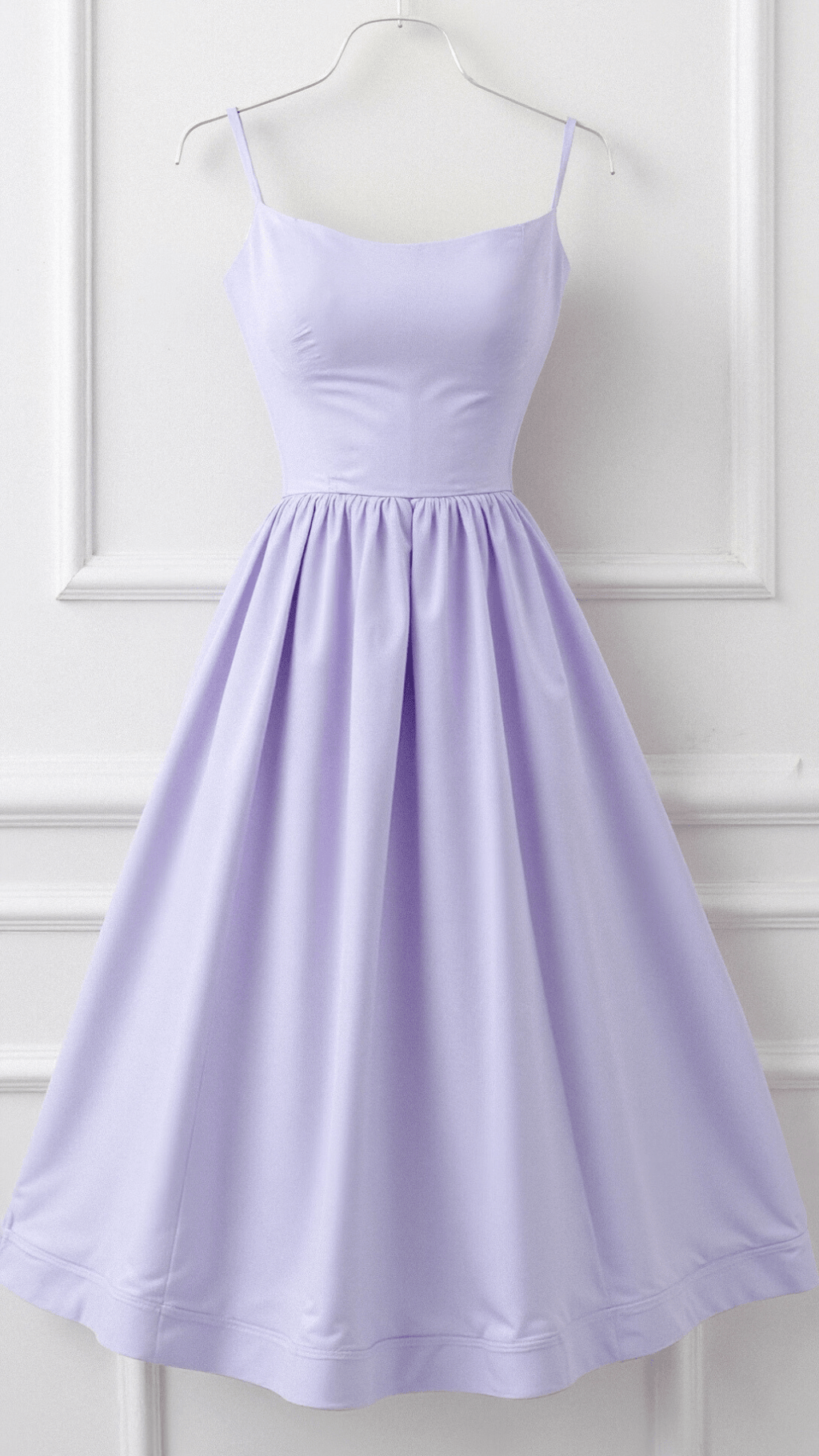 Elegant Women's Midi Dress With Spaghetti Strap, Scoop Neckline, And Gathered A-Line Skirt