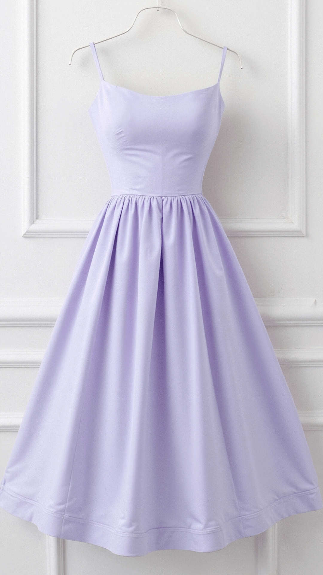 Elegant Women's Midi Dress With Spaghetti Strap, Scoop Neckline, And Gathered A-Line Skirt