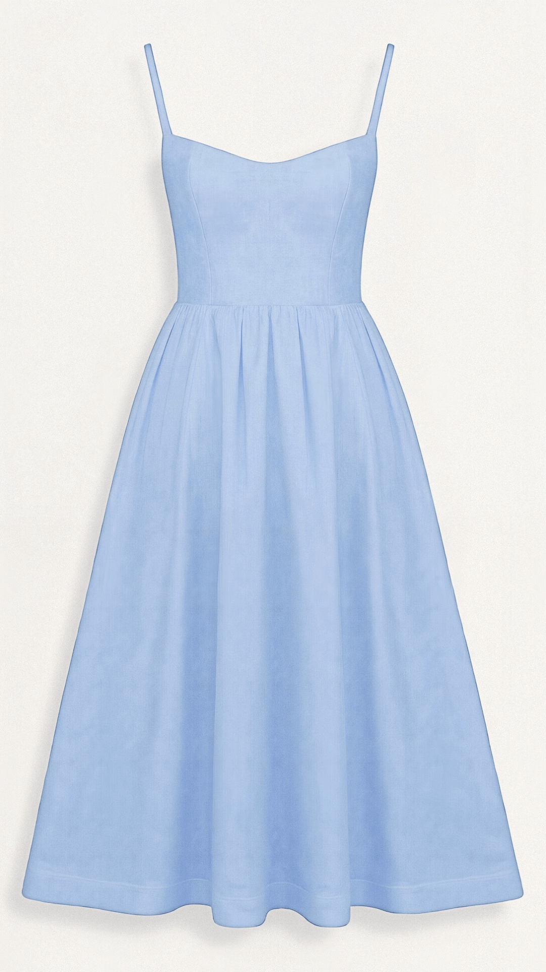 Elegant Women's Midi Dress With Spaghetti Strap, Scoop Neckline, And Gathered A-Line Skirt