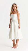 Elegant Women's Midi Dress With Spaghetti Strap, Scoop Neckline, And Gathered A-Line Skirt