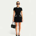 Women's Mini Dress With Pearl Trim And Pocket Detailing For A Polished Look And Modern Fit