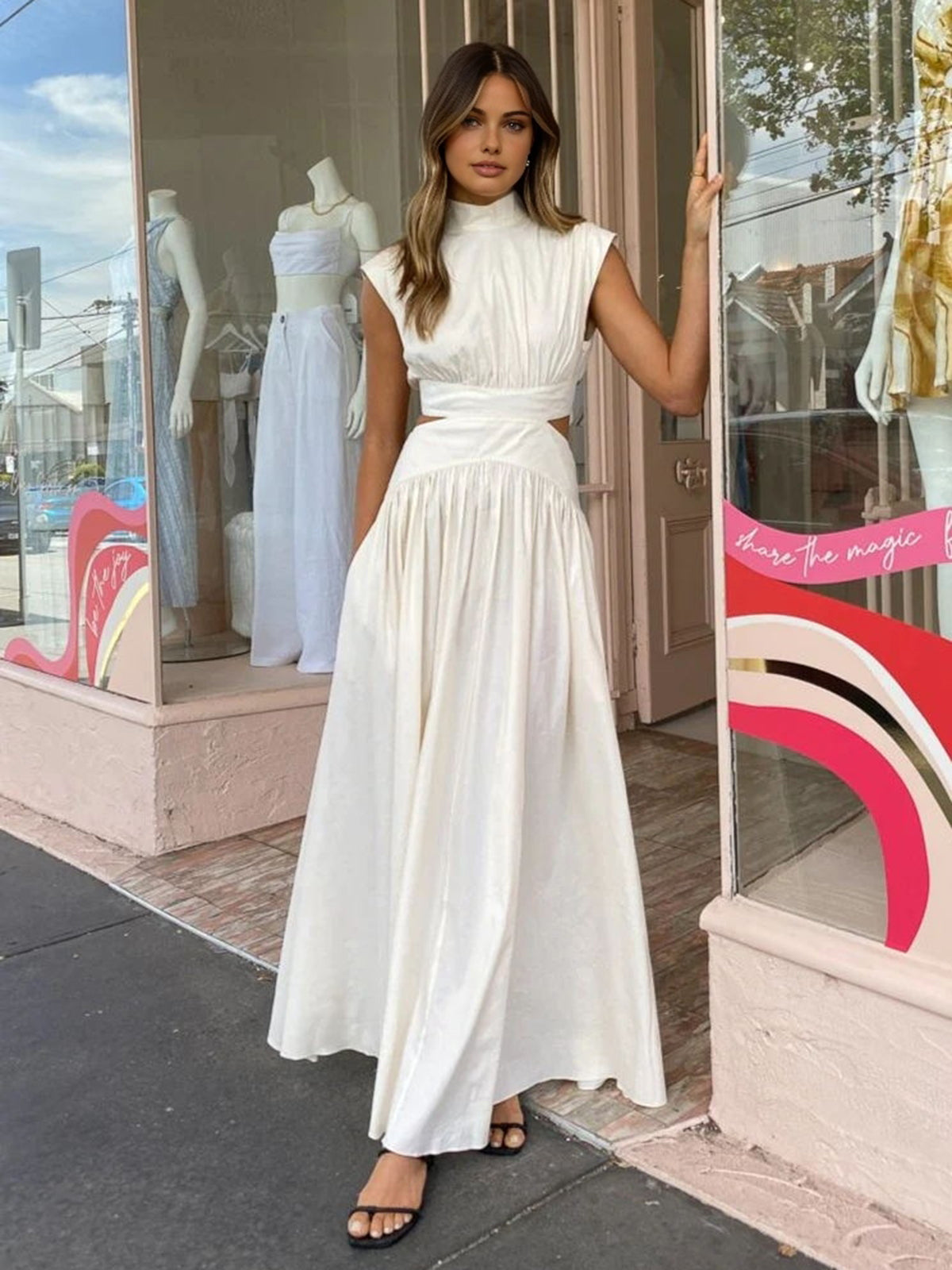 Women's Sleeveless Mock Neck Maxi Dress In Romantic Style For Work Holidays And Parties