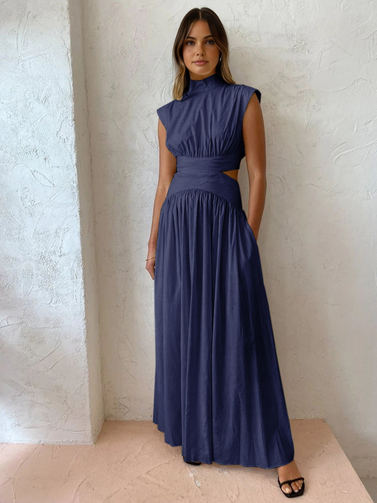 Women's Sleeveless Mock Neck Maxi Dress In Romantic Style For Work Holidays And Parties