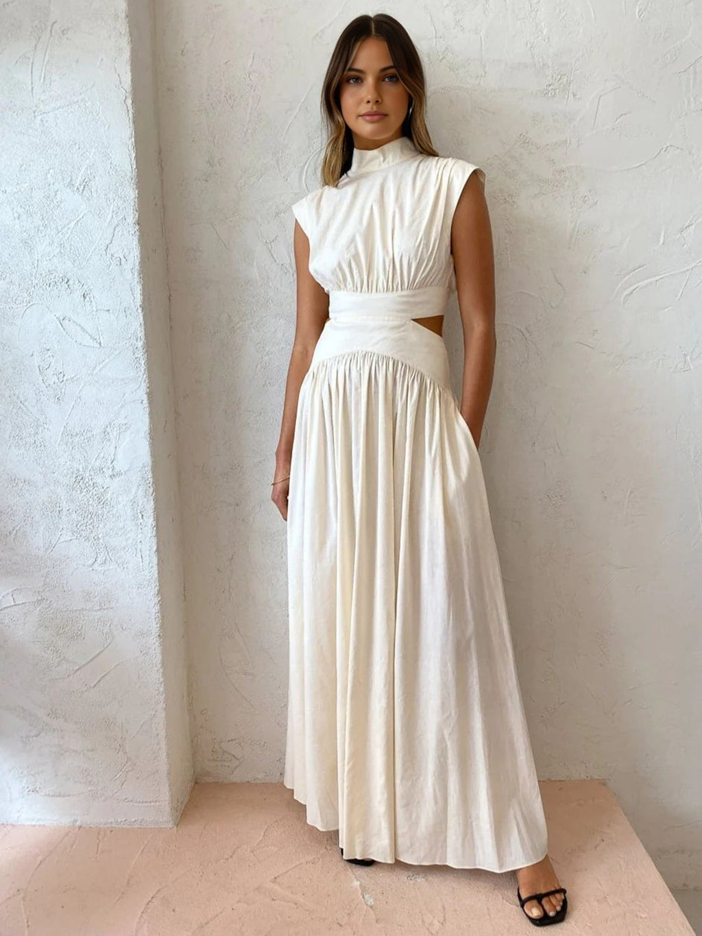 Women's Sleeveless Mock Neck Maxi Dress In Romantic Style For Work Holidays And Parties