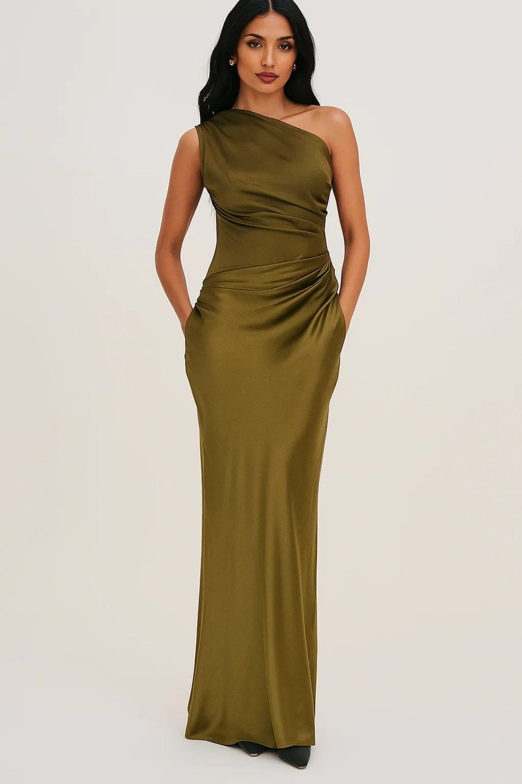 One-Shoulder Maxi Dress For Women With Sculpted Evening Silhouette And Modern Draped Finish