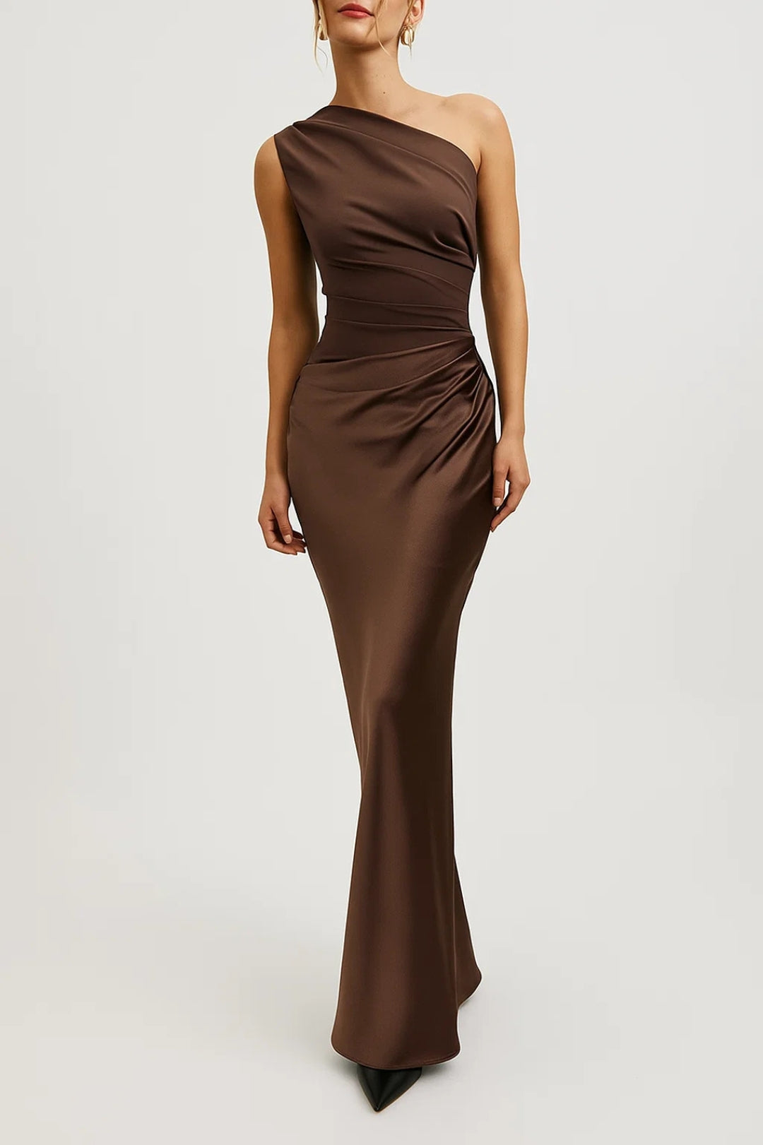 One-Shoulder Maxi Dress For Women With Sculpted Evening Silhouette And Modern Draped Finish
