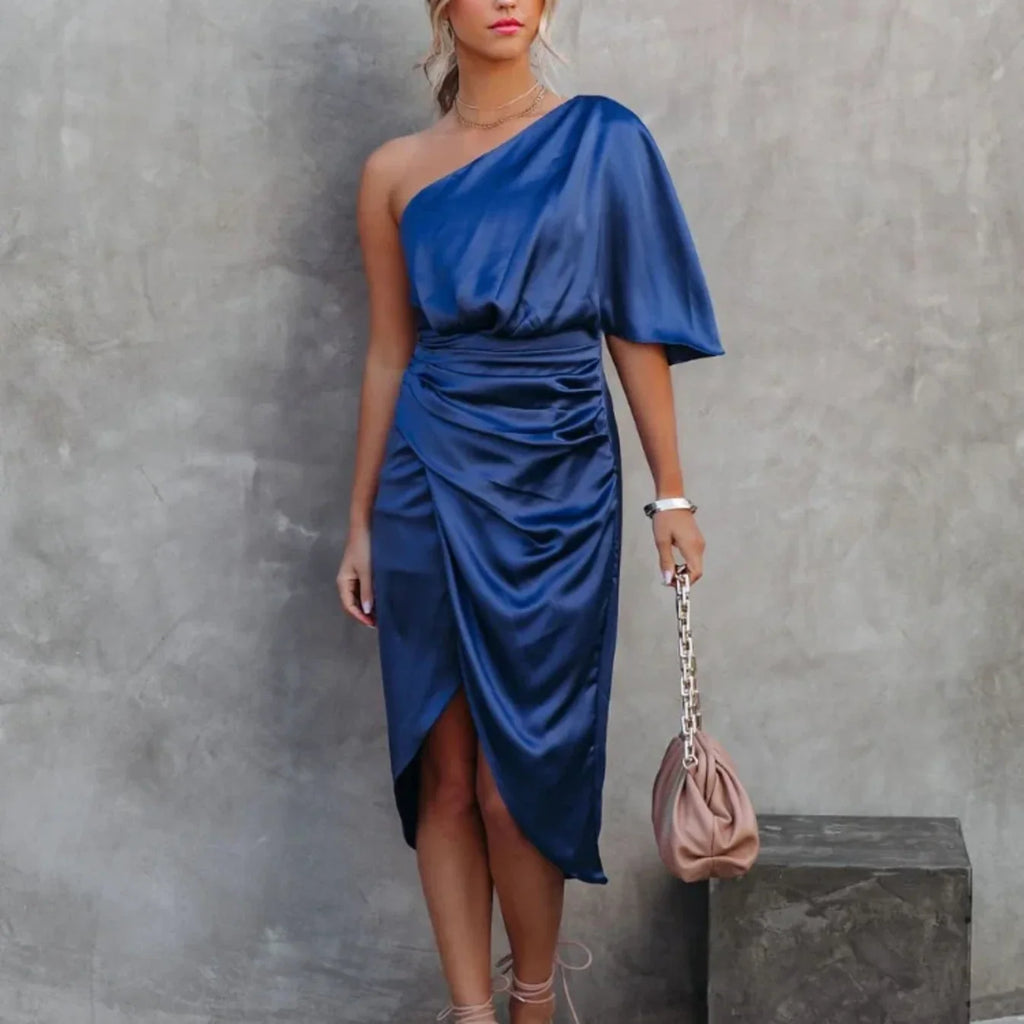 Women's One Shoulder Mini Dress With Satin Wrap Style For Elegant Occasions And Evening Events