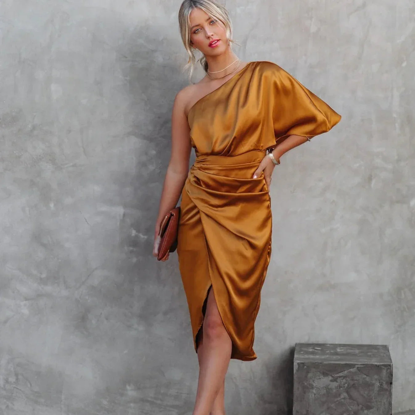 Women's One Shoulder Mini Dress With Satin Wrap Style For Elegant Occasions And Evening Events