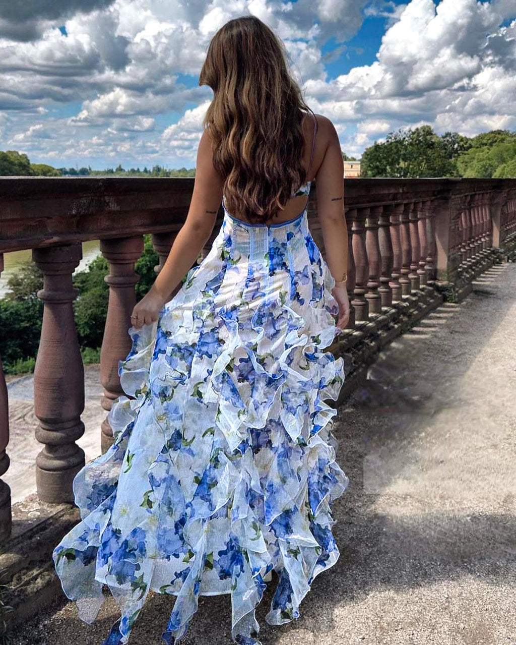 Women's Ruffled Maxi Dress With Relaxed Fit And Vibrant Floral Print For Women