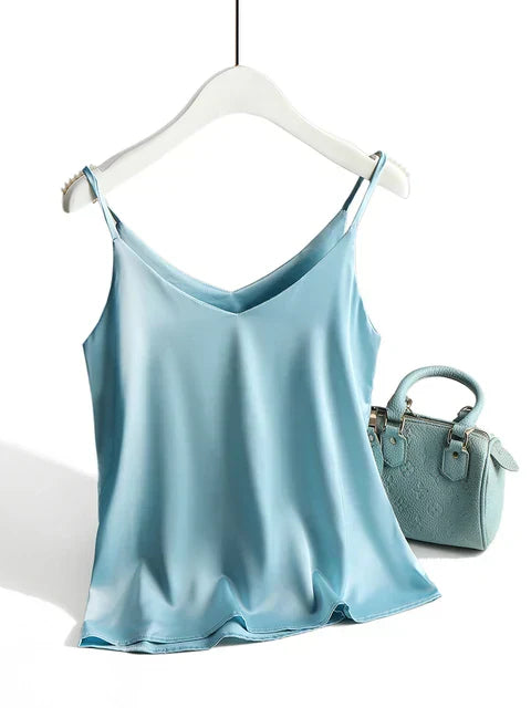 Elegant Satin Cami Top For Women, Sleeveless Minimalist Silhouette With Adjustable Straps