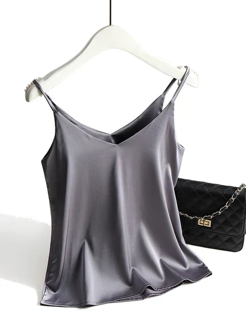 Elegant Satin Cami Top For Women, Sleeveless Minimalist Silhouette With Adjustable Straps