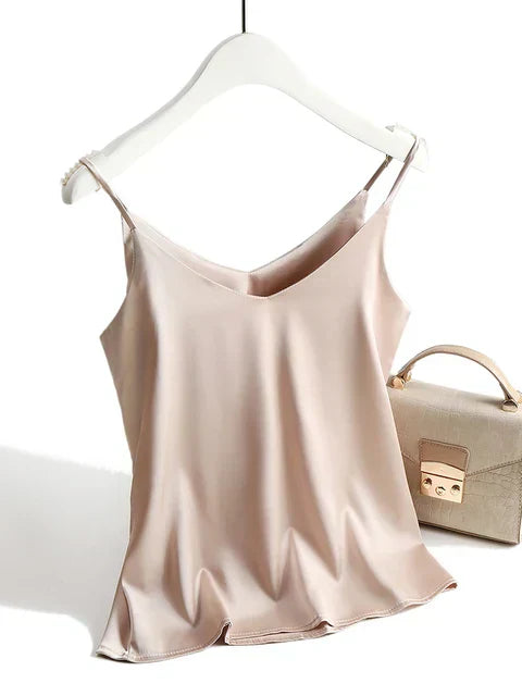 Elegant Satin Cami Top For Women, Sleeveless Minimalist Silhouette With Adjustable Straps
