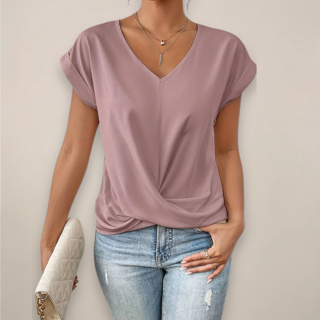 Women's Short Sleeve Twist Front V-Neck Top for Spring and Summer Seasons