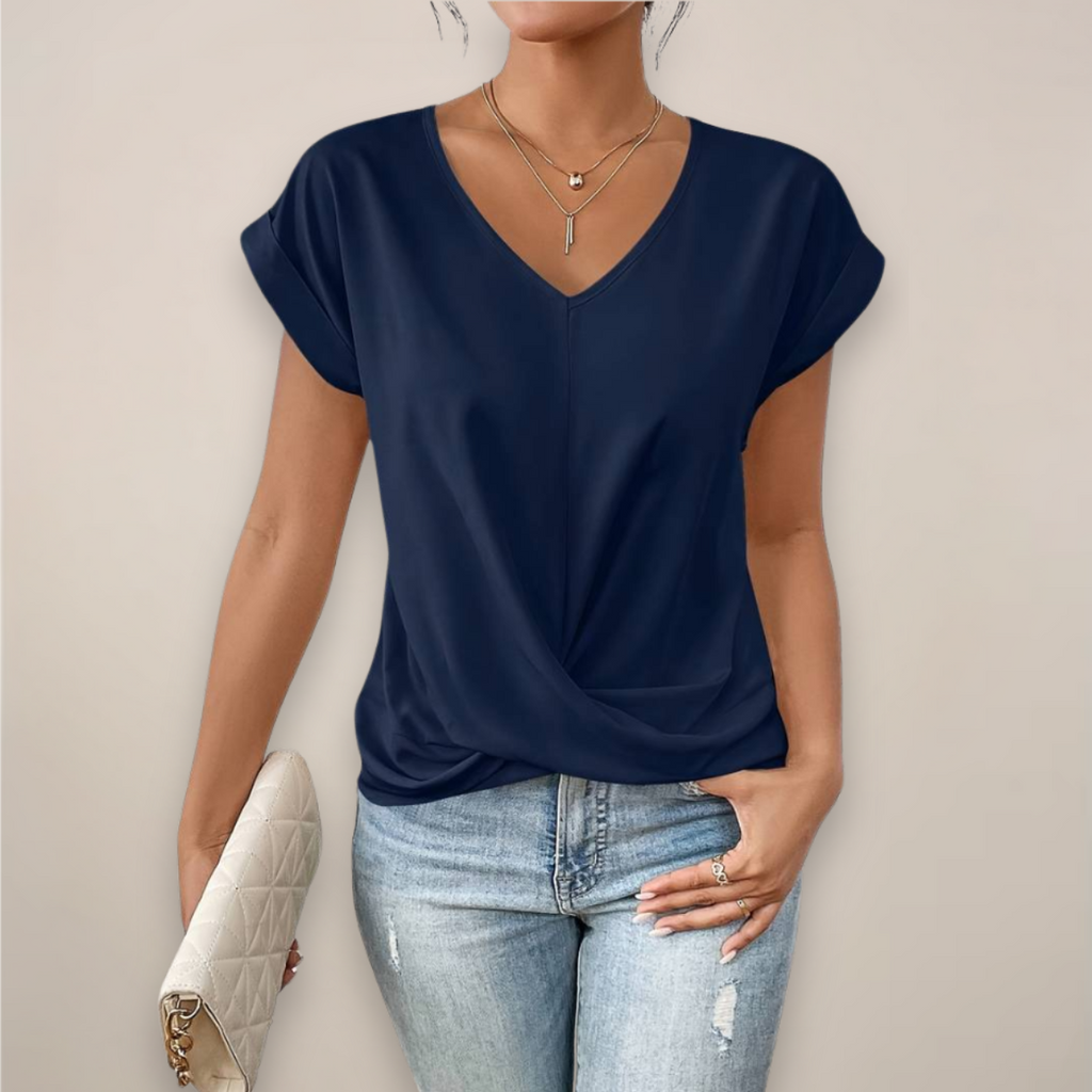 Women's Short Sleeve Twist Front V-Neck Top for Spring and Summer Seasons