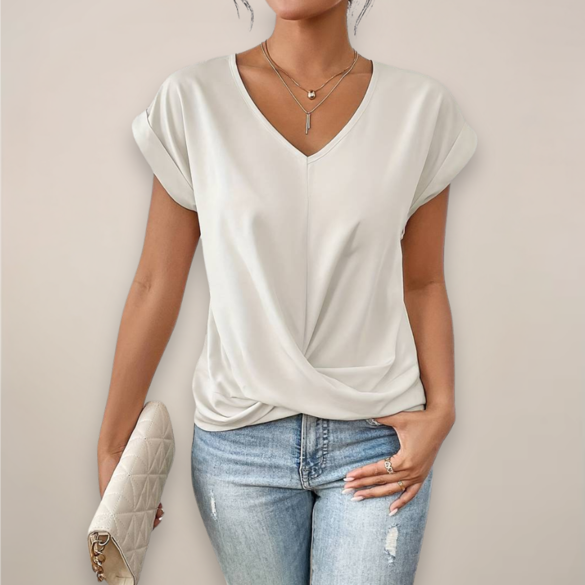 Women's Short Sleeve Twist Front V-Neck Top for Spring and Summer Seasons