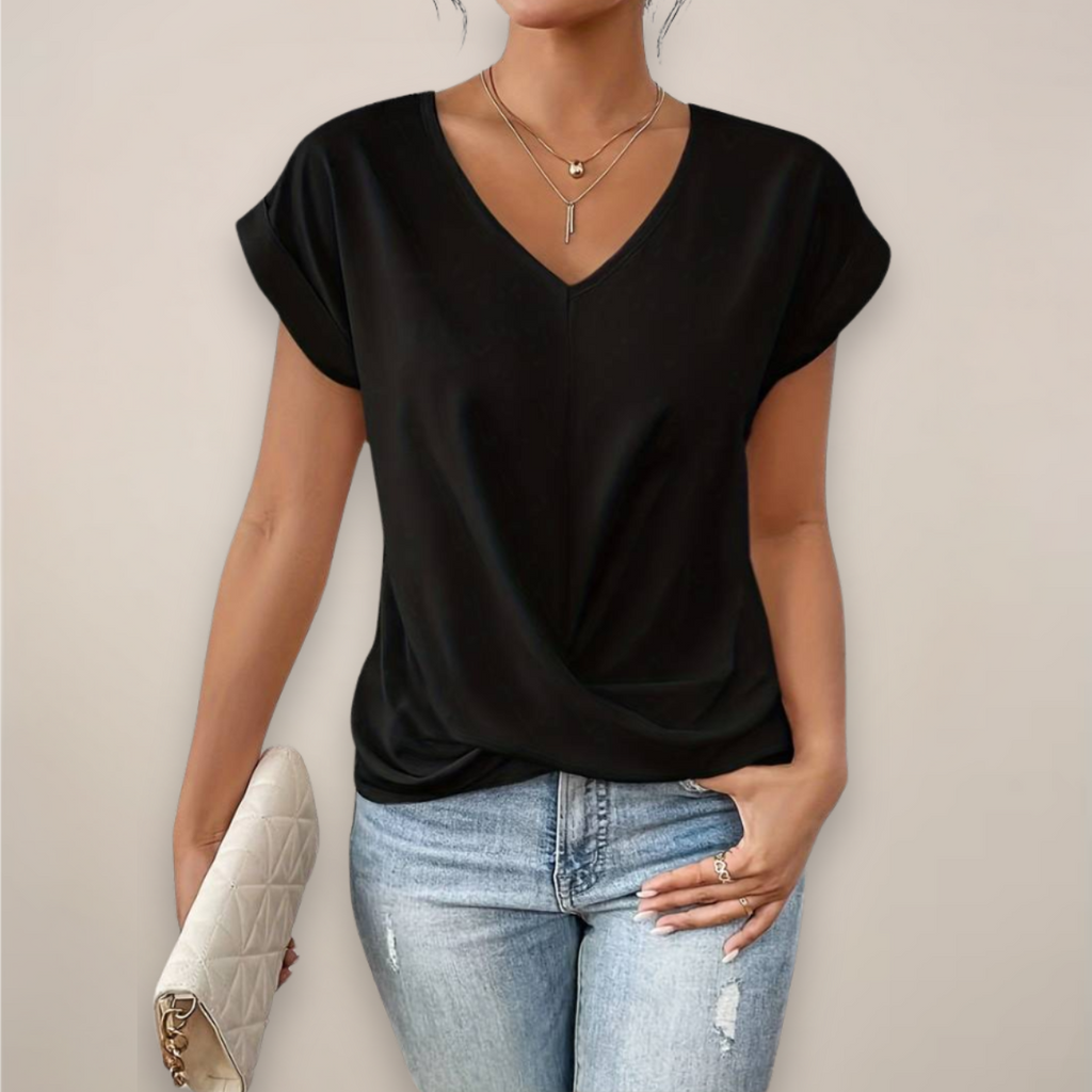 Women's Short Sleeve Twist Front V-Neck Top for Spring and Summer Seasons