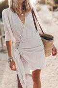 Wrap Linen Mini Dress For Women With Asymmetrical Hem And Adjustable Fit For Summer