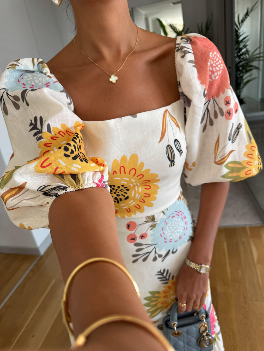Elegant Floral Maxi Dress With Square Neck Puff Sleeves Open Back Tiered Ruffle Hem For Wedding Guests