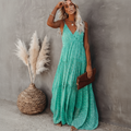 Sleeveless V-Neck Tiered Maxi Dress For Women With Spaghetti Straps And Back Tie